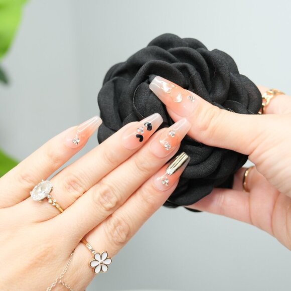 tipsy | Handmade Press On Nails | Coffin Medium | Little Black Hearts - Picture 12 of 16